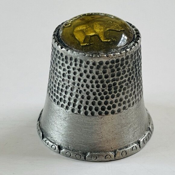 Sewing Quilting Thimble No Size Collectible Silver Tone California Bear Decor - Picture 3 of 7
